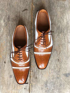 Handmade Men’s Leather Lace Up Shoes, Men’s Brown & White Brogue Stylish Shoes - theleathersouq