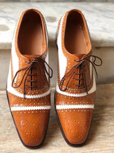 Load image into Gallery viewer, Handmade Men’s Leather Lace Up Shoes, Men’s Brown &amp; White Brogue Stylish Shoes - theleathersouq
