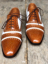 Load image into Gallery viewer, Handmade Men&#39;s Two Tone White Brown Cap Toe Brogue Leather Lace Up Shoes, Men Designer Dress Formal Luxury Shoes - theleathersouq