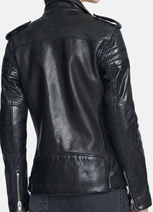 Stylish Women's Black biker Leather Jacket, women black leather Jacket With front zipper - theleathersouq