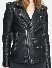 Load image into Gallery viewer, Stylish Women&#39;s Black biker Leather Jacket, women black leather Jacket With front zipper - theleathersouq