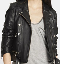 Load image into Gallery viewer, Stylish Women&#39;s Black Biker Leather Jacket, women black leather jacket - theleathersouq