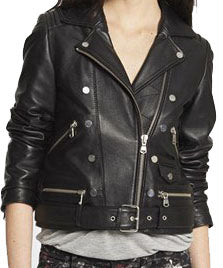 Stylish Women's Black Biker Leather Jacket, women black leather jacket - theleathersouq