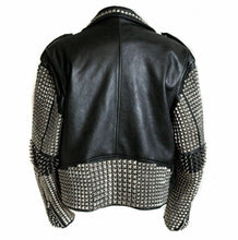 Load image into Gallery viewer, Awesome Mens Black Punk Silver Spiked Studded Real Leather Fashion Jacket