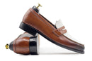Elegant Men's Handmade Brown White Leather Round Toe Loafers, Men Dress Formal Party Loafers