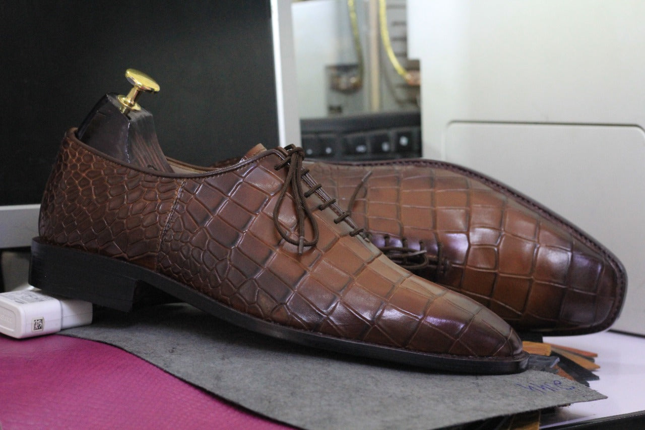 Men's Handmade Alligator Texture Leather Dress Shoes