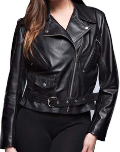 Stylish New Women's Black Brando Belted Leather Jacket, Fashion Leather Jacket For Women - theleathersouq