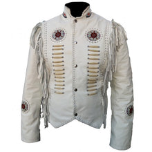 Load image into Gallery viewer, Stylish Western Women White Fringed Leather Jacket, Bone Beads &amp; Fringe Jacket - theleathersouq