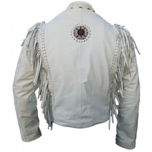 Load image into Gallery viewer, Stylish Western Women White Fringed Leather Jacket, Bone Beads &amp; Fringe Jacket - theleathersouq