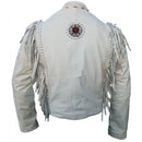 Stylish Western Women White Fringed Leather Jacket, Bone Beads & Fringe Jacket - theleathersouq
