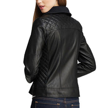 Load image into Gallery viewer, Elegant Women&#39;s Stand Collar Soft Lambskin Leather Biker Stylish Jacket - theleathersouq