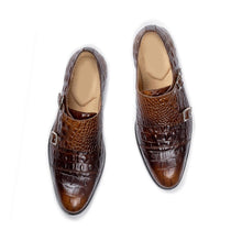 Load image into Gallery viewer, Awesome Handmade Men&#39;s Brown Alligator Textured Leather Shoes, Men Double Monk Dress Formal Shoes