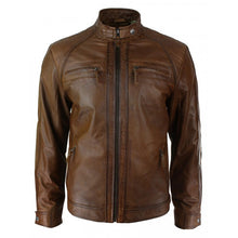 Load image into Gallery viewer, New Men’s Retro Style Zipped Biker Jacket, Real Leather Soft Brown Casual Men Jacket - theleathersouq