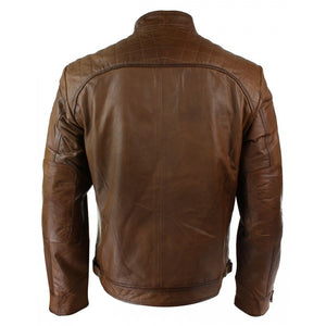 New Men’s Retro Style Zipped Biker Jacket, Real Leather Soft Brown Casual Men Jacket - theleathersouq