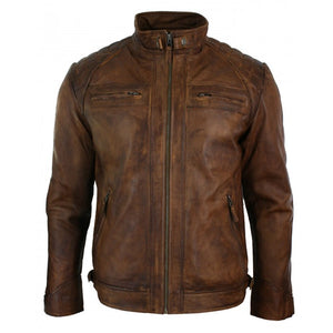 New Men’s Retro Style Zipped Biker Jacket, Real Leather Soft Brown Casual Men Jacket - theleathersouq