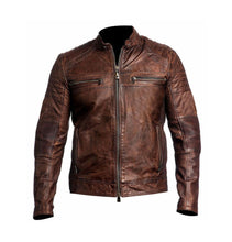 Load image into Gallery viewer, Beautiful Men&#39;s Biker Vintage Ribbed Motorcycle Distressed Brown Cafe Racer Leather Jacket - theleathersouq