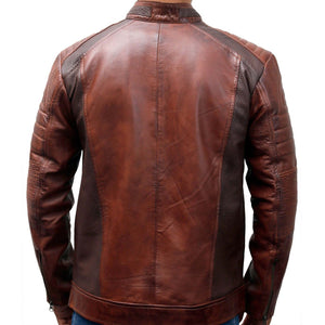 Stylish Men's Cafe Racer Motorcycle Vintage Distressed Brown Waxed Biker Leather Jacket - theleathersouq
