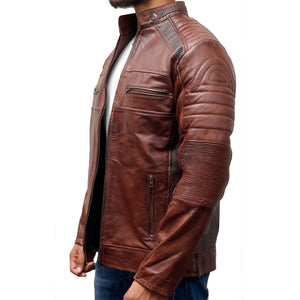 Stylish Men's Cafe Racer Motorcycle Vintage Distressed Brown Waxed Biker Leather Jacket - theleathersouq