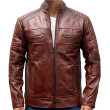 Load image into Gallery viewer, Stylish Men&#39;s Cafe Racer Motorcycle Vintage Distressed Brown Waxed Biker Leather Jacket - theleathersouq
