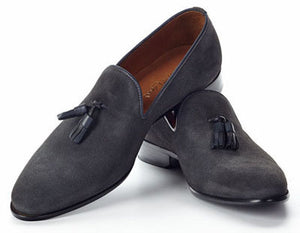 Elegantly Designed Men’s Handmade Tassel Loafer Suede Shoes, Men Dark Gray suede Loafers - theleathersouq