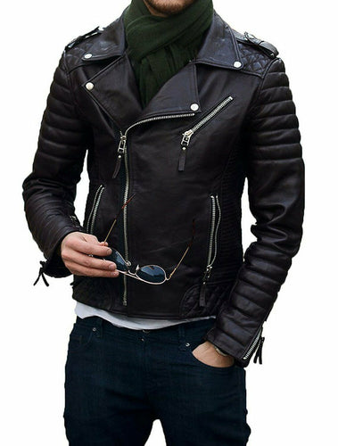 New Stylish Men's Quilted Leather Jacket, Men's Soft Cowhide Biker Bomber jacket - theleathersouq