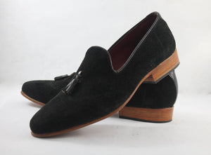 Elegantly Designed Men’s Handmade Tassel Loafer Suede Shoes, Men Black suede Loafers - theleathersouq