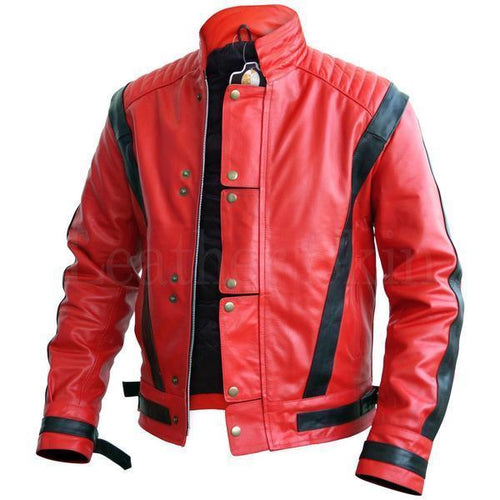Men's Stylish Red & Black Leather Jacket, Men's Fashion Biker Jacket - theleathersouq