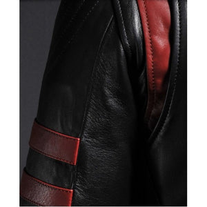 X-Men Origins Wolverine Red Black Leather Jacket, Men's Leather Jacket - theleathersouq