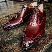 Load image into Gallery viewer, Stylish Handmade Men American Luxury Brogue Toe Maroon Leather Shoes, leather shoes - theleathersouq