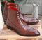 Handmade Men's Brown Leather Cap Toe Lace Up Boots, Men Ankle Boots, Men Fashion Boots