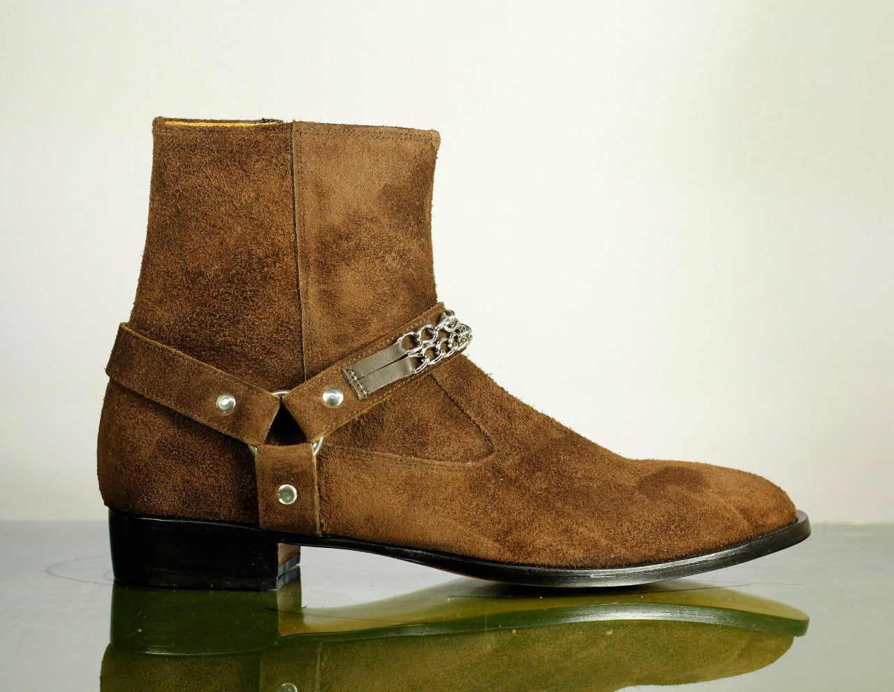 Men Handmade Brown Suede Ring style Boots with zip closure, Formal Ankle  Boots