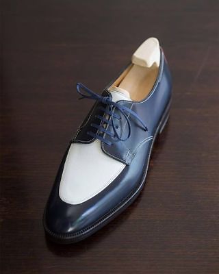 Beautiful Handmade Men Two Tone Blue & White Leather Formal Shoes, Men Spectator Shoes - theleathersouq