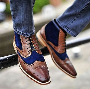 New Men blue and brown ankle boots ,Handmade Men two tone boots,  Men's casual boots - theleathersouq