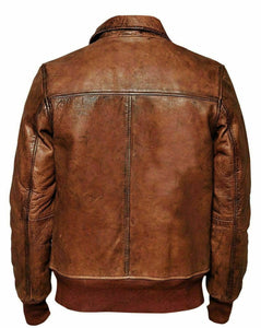 New Men's Biker Motorcycle Vintage Distressed Brown Bomber Winter Leather Jacket - theleathersouq