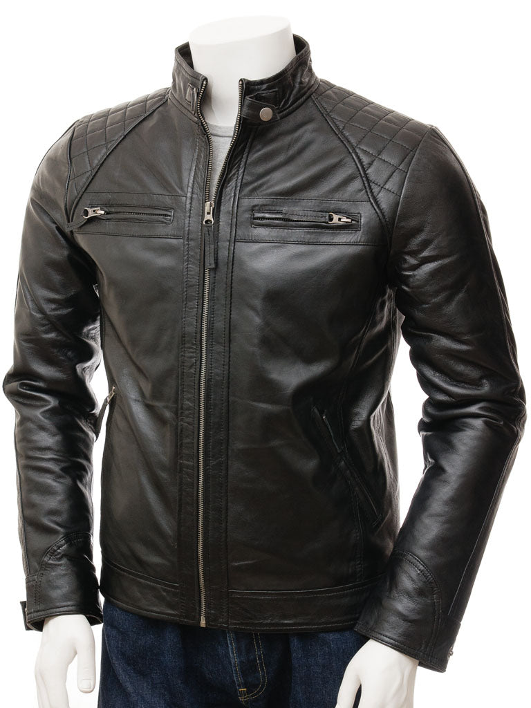 Stylish Men’s Black Biker Leather Jacket, Handmade Genuine fashion biker jacket - theleathersouq