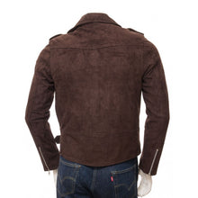 Load image into Gallery viewer, Stylish Handmade Men’s Brown Suede Biker Motorcycle Fashion Belted Jacket - theleathersouq