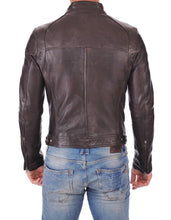 Load image into Gallery viewer, Men’s Genuine Lambskin Leather Chocolate Brown Bomber Slim Fit Biker Leather Jacket - theleathersouq