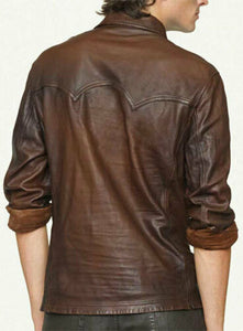 New Men’s Genuine Lambskin Leather Soft Vintage Slim Fit Shirt - theleathersouq