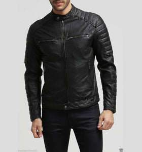 New Men’s Stylish Slim Fit Black Genuine Lambskin Real Leather Biker Jacket - theleathersouq