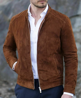 Men's Fashion brown Suede biker Jacket, Casual Suede Jacket For Men - theleathersouq