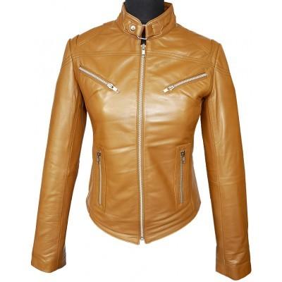 Stylish Women Tan Brown Collar Style Leather Jacket, Women’s Fashion Leather Jacket, ladies leather jacket