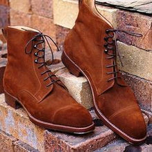 Load image into Gallery viewer, Handmade Men&#39;s Tan Brown Suede Cap Toe Lace Up Boots, Men Ankle Boots, Men Fashion Boots