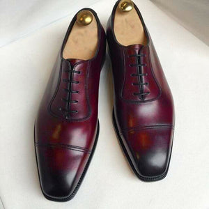 Stylish Handmade Men's Cap Toe Leather Shoes, Men Burgundy Formal Lace Up Shoes - theleathersouq