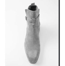 Load image into Gallery viewer, Stylish Handmade Jodhpurs Ankle Boots, Men&#39;s Gray Ankle High Suede Leather Boots - theleathersouq