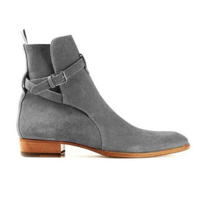 Stylish Handmade Jodhpurs Ankle Boots, Men's Gray Ankle High Suede Leather Boots - theleathersouq