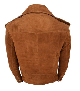 Stylish Men’s Brando Style Suede Leather Jacket, Men Celebrity Tan Suede Jacket - theleathersouq